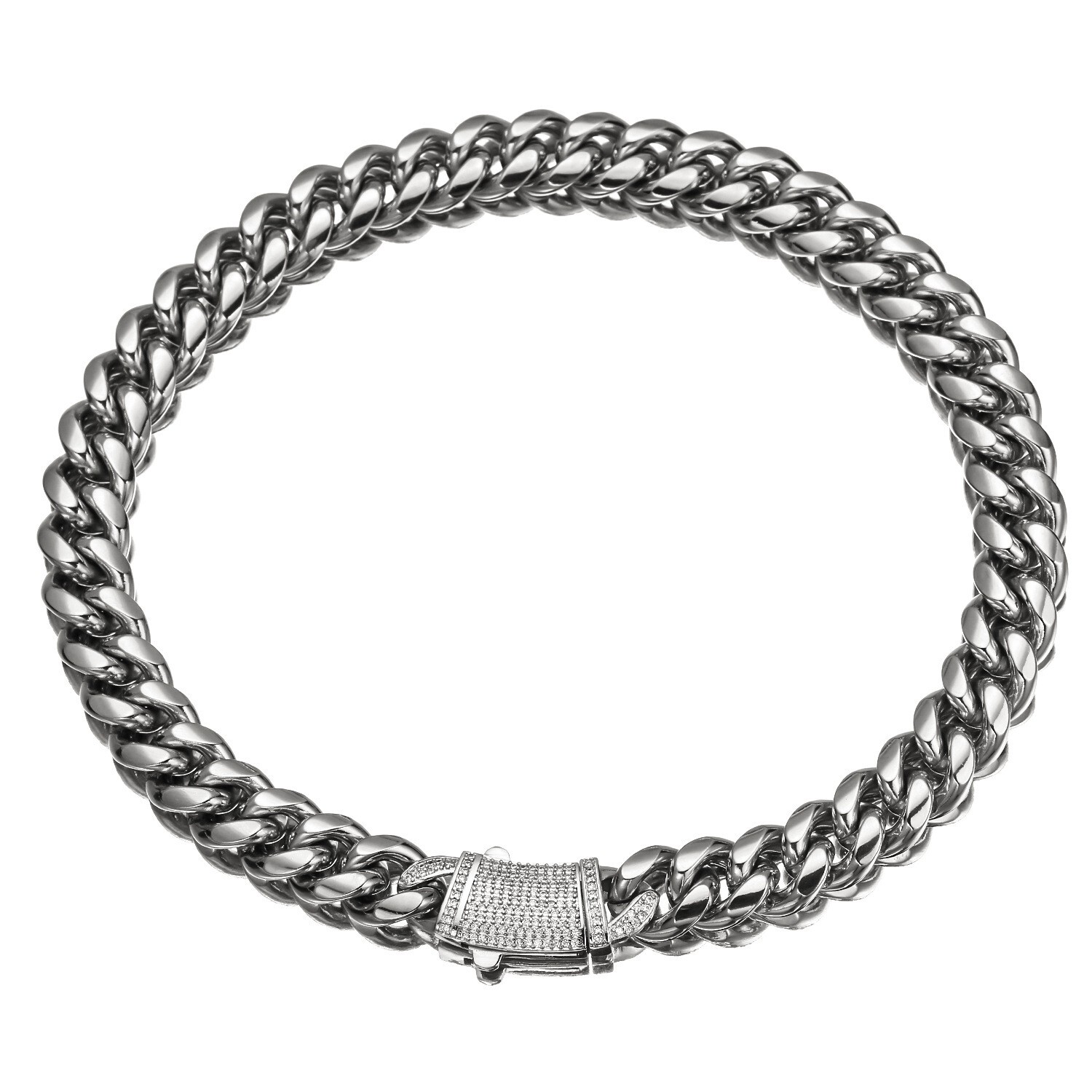 6/8/10/12/14mm Men Women 316L Stainless Steel Cuban Link Chain Necklace CZ Lock
