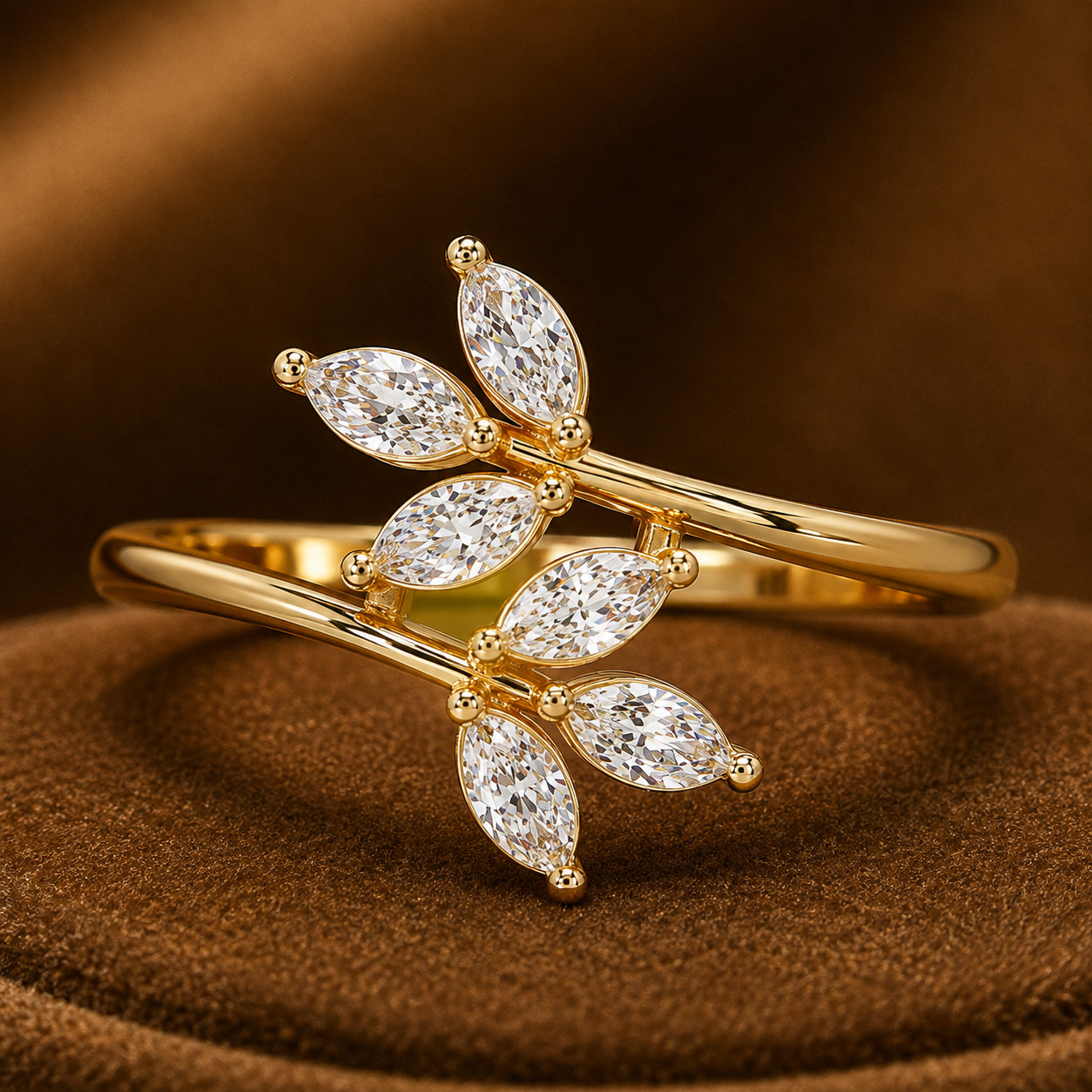 0.15 CTW Marquise Lab Grown Diamond Leaf Wrap Ring 925 Sterling Silver DEF VVSVS