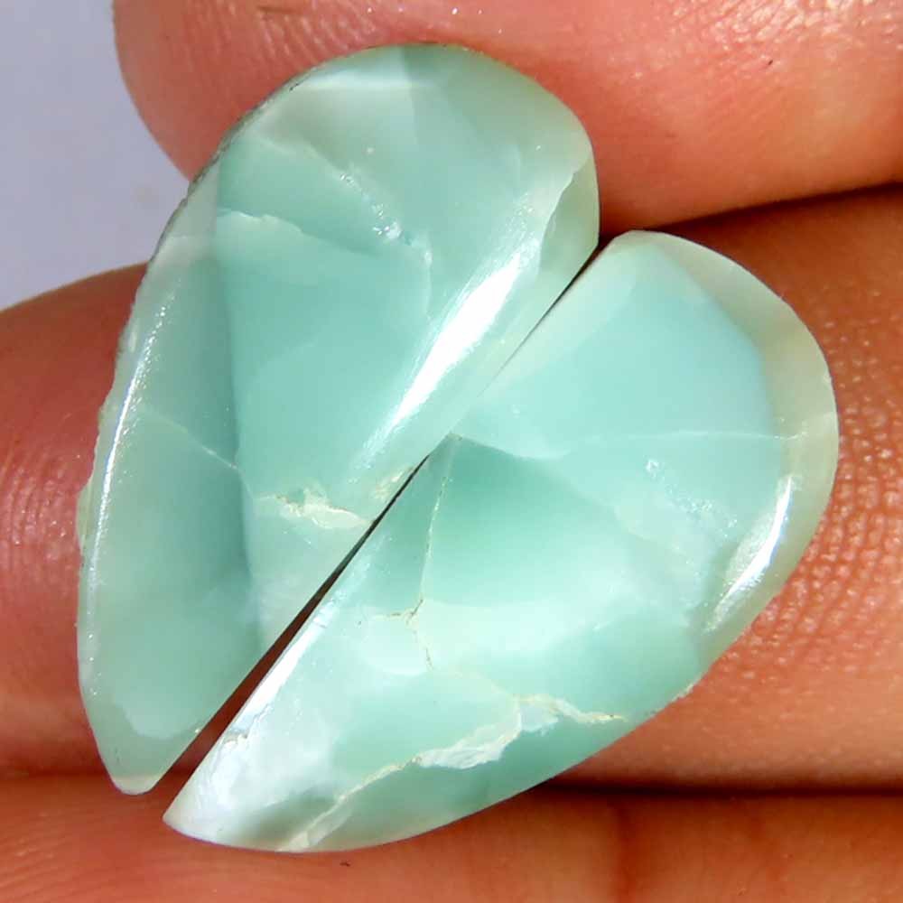 13.45Cts.Natural Green Moonstone Teardrop Fancy Pair Cab 9x21x4mm Losse Gems