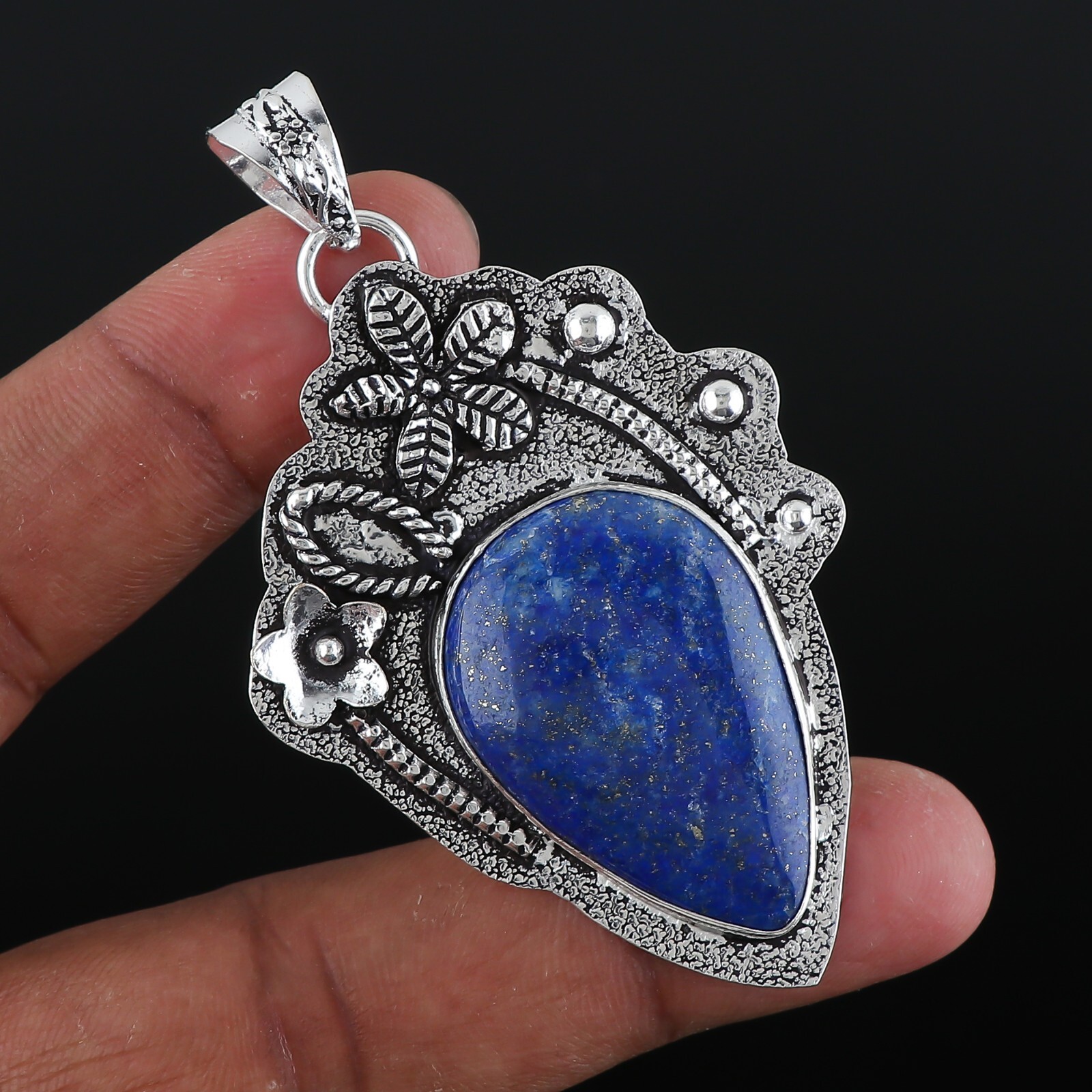 Natural Lapis Lazuli Gemstone Handmade Pendant 925 Sterling Silver Jewelry 2.75″