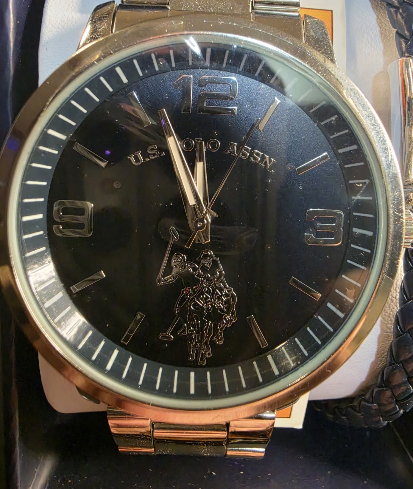 U.S. Polo Assn. Men’s Quartz Analog Black Dial Silver Metal Bracelet w/ Box