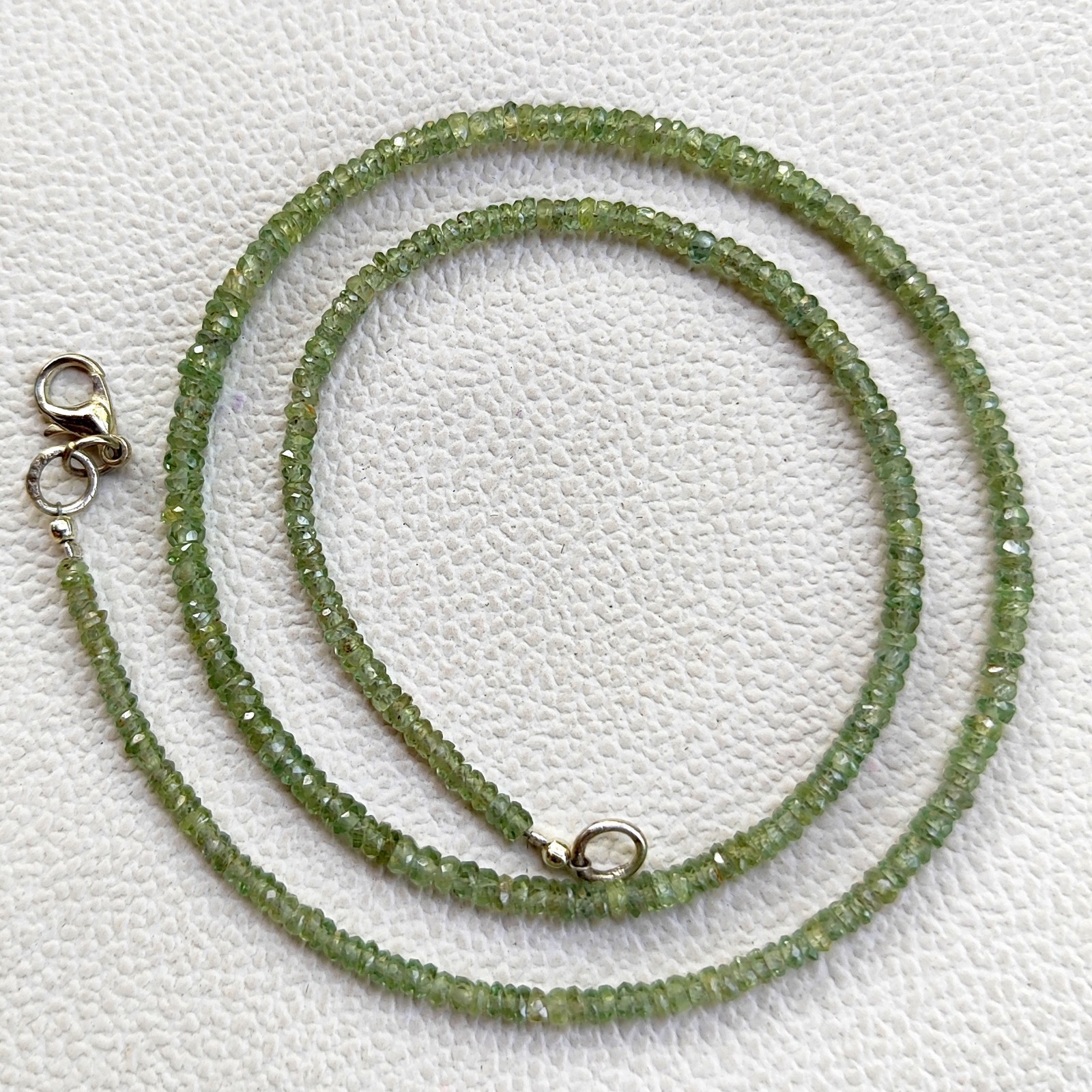 Australia Green Sapphire Faceted Rondelle 3-4.5mm Gemstone Beads 17″ Necklace