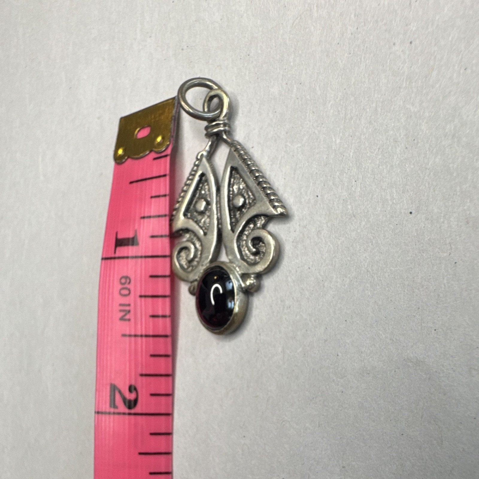 RE Piland Signed 925 Sterling Silver Garnet Cabochon Bezel Set Pendant