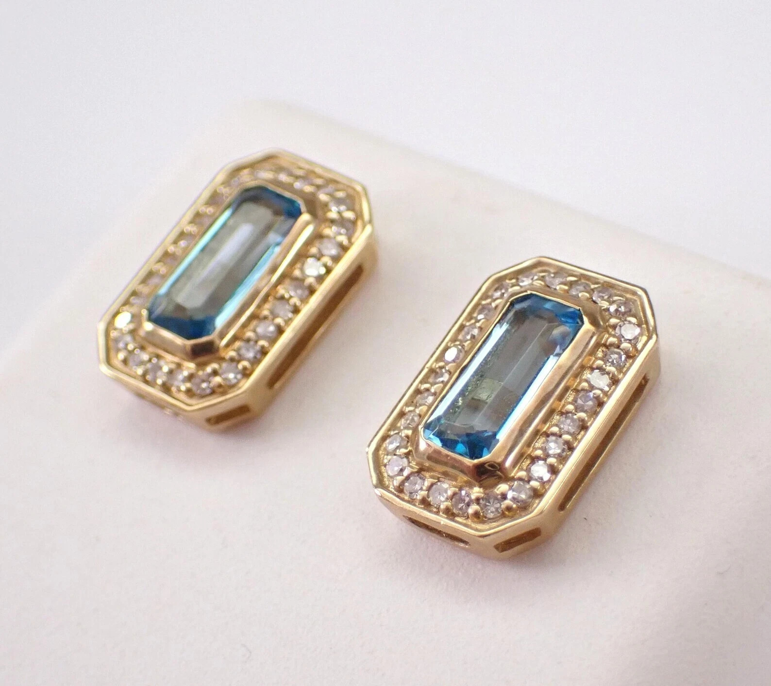 2Ct Emerald Cut Natural Blue Topaz Halo Stud Earring 14K Yellow Gold Plated