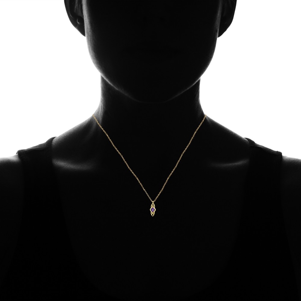 Celtic Knot Oval African Amethyst Drop Necklace in Gold Plated Sterling Silver