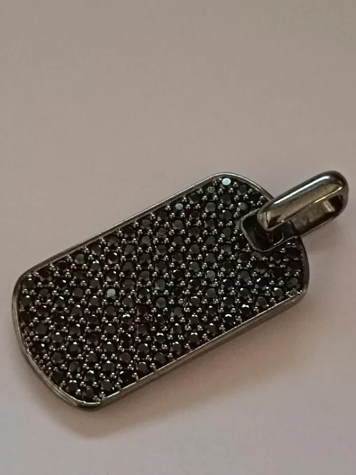 2Ct Lab Created Round Cut Diamond Black Dog Tag Pendant 14K Black Gold Plated