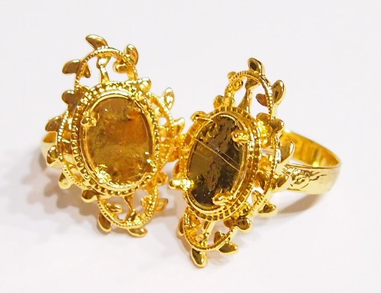 6 – 14x10mm Shiny Gold Victorian Deco Loop & Leaves Adjustable Ring Settings