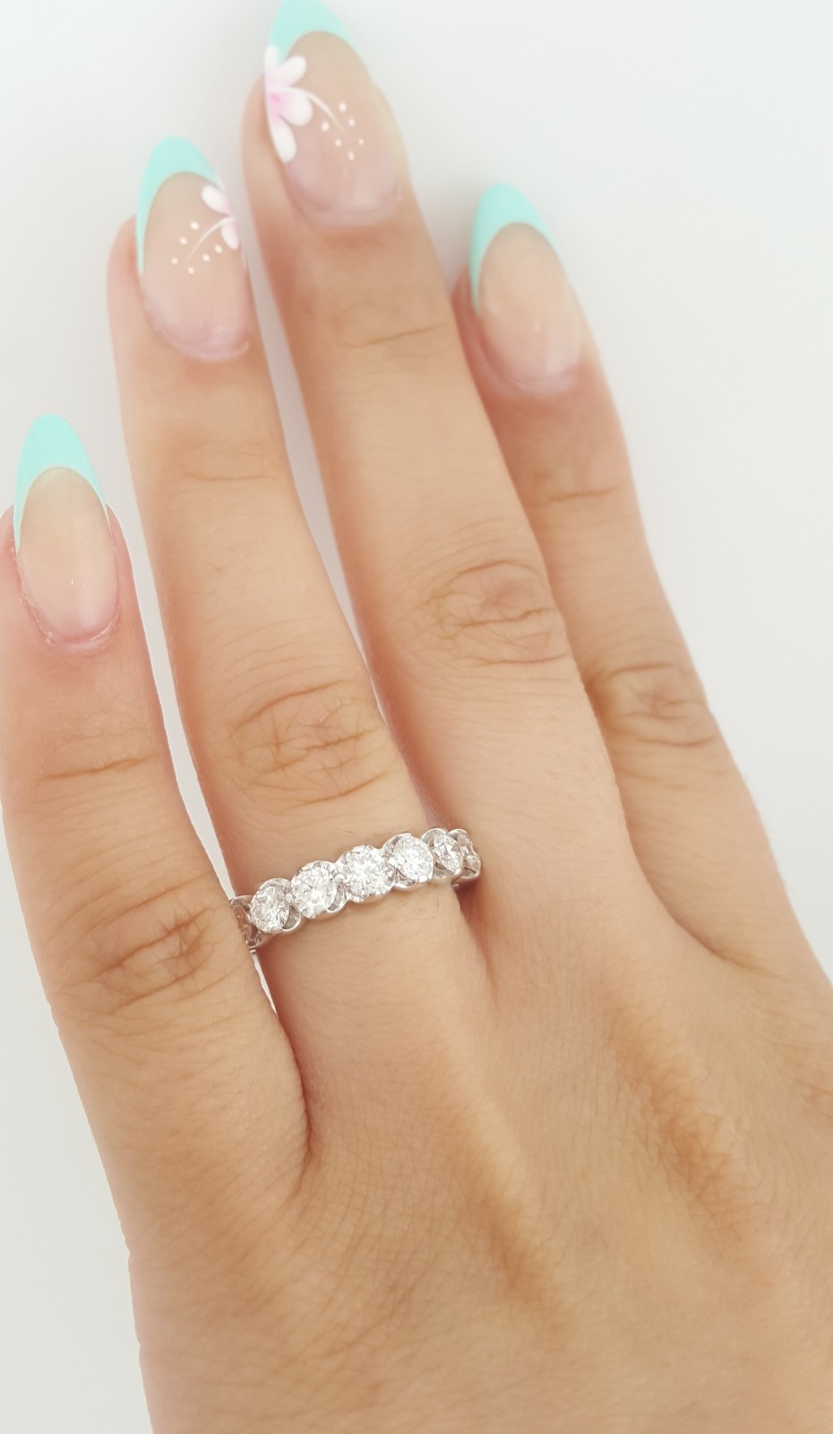 Seven 7 Stone Diamond Shared Prong Wedding Band 1 ct 14k White Gold 4.6mm