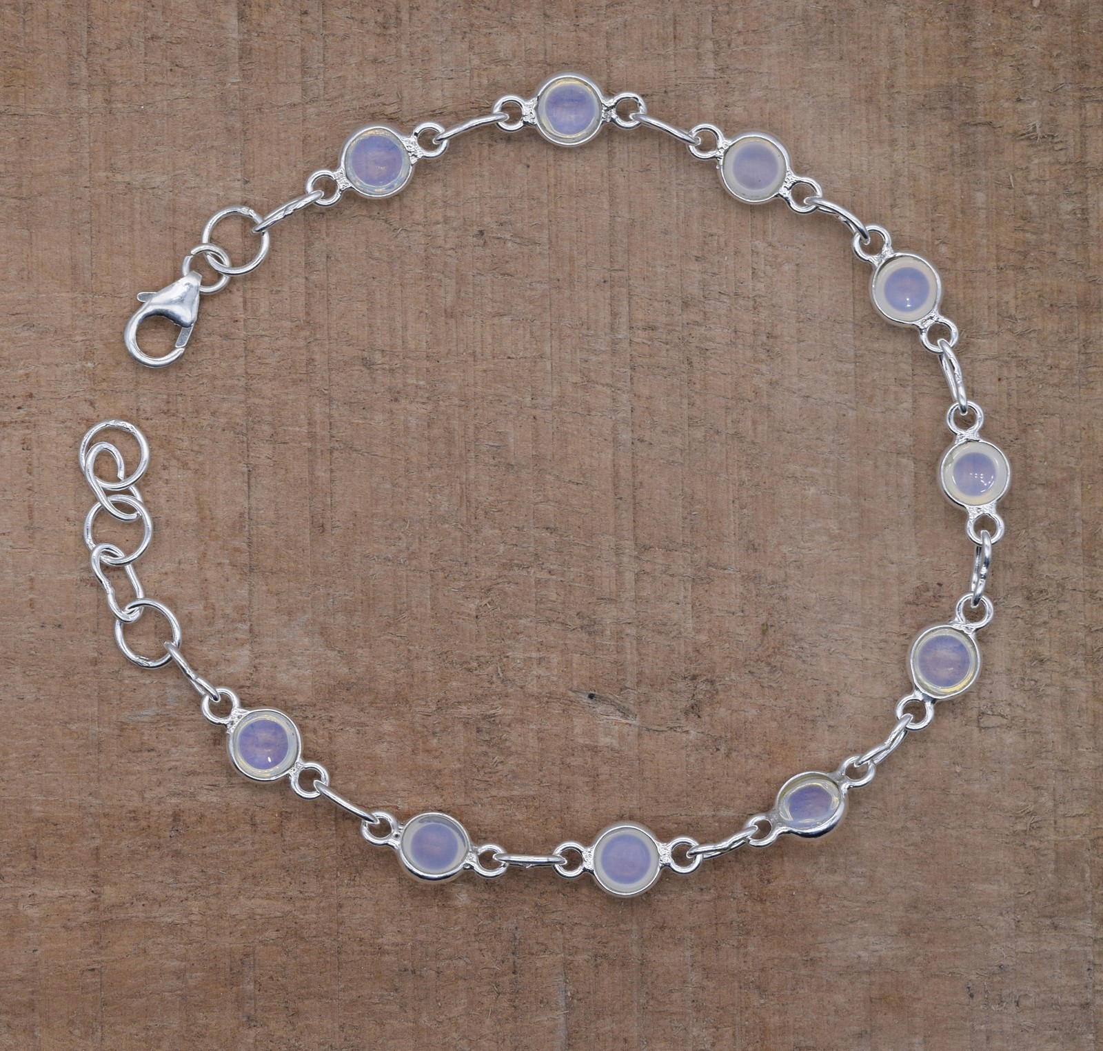925 Solid Sterling Silver Milky Opalite HANDMADE BRACELET – 7.6 Inch