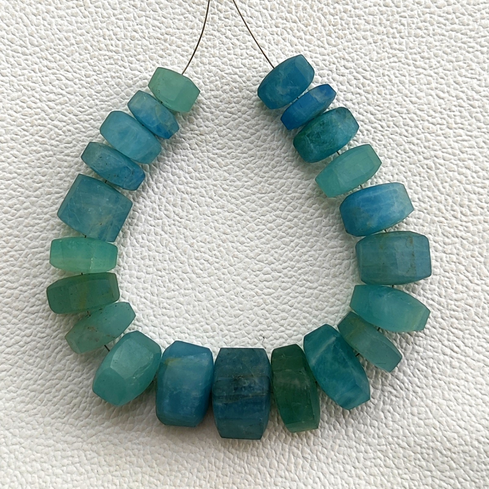 Matte Finish Aquamarine 10-16mm Faceted Bolt Shape Beads 6.5″ Strand Brazil Gems