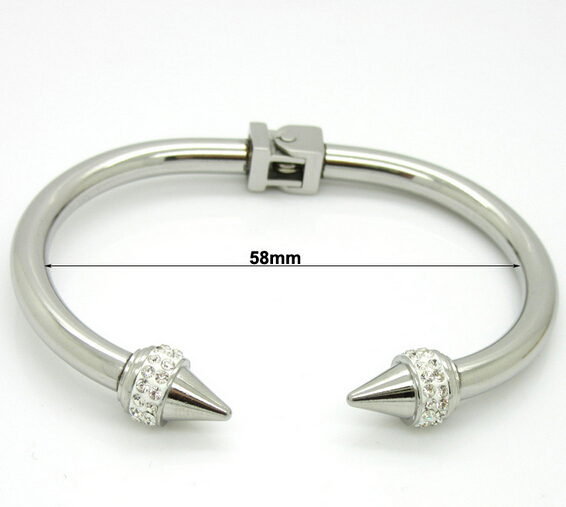 Pure Stainless steel Bracelet Women / Lady Cuff Open Bangle Rivet Nail Crystals