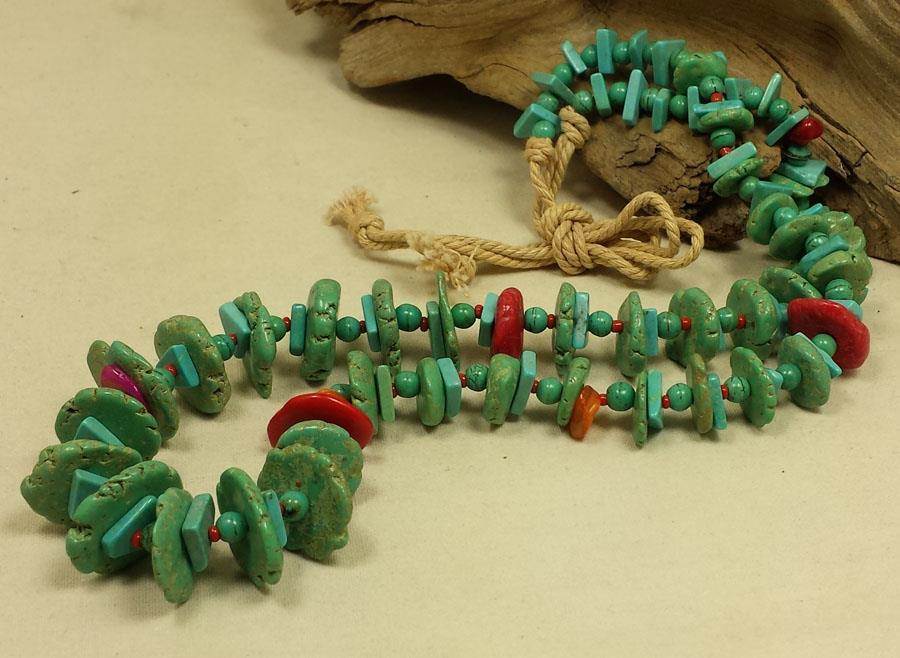 southwestern gradual block turquoise bead necklace//21″-30″(g262-w2.3)