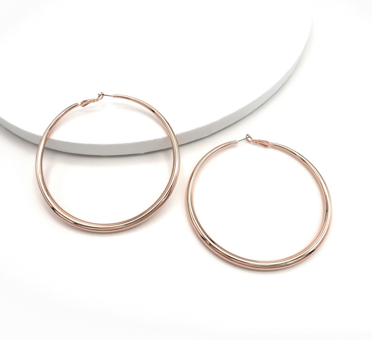 85mm Hollow Hoop Earrings High Quality lever back post 18k Pink Rose Gold Plated
