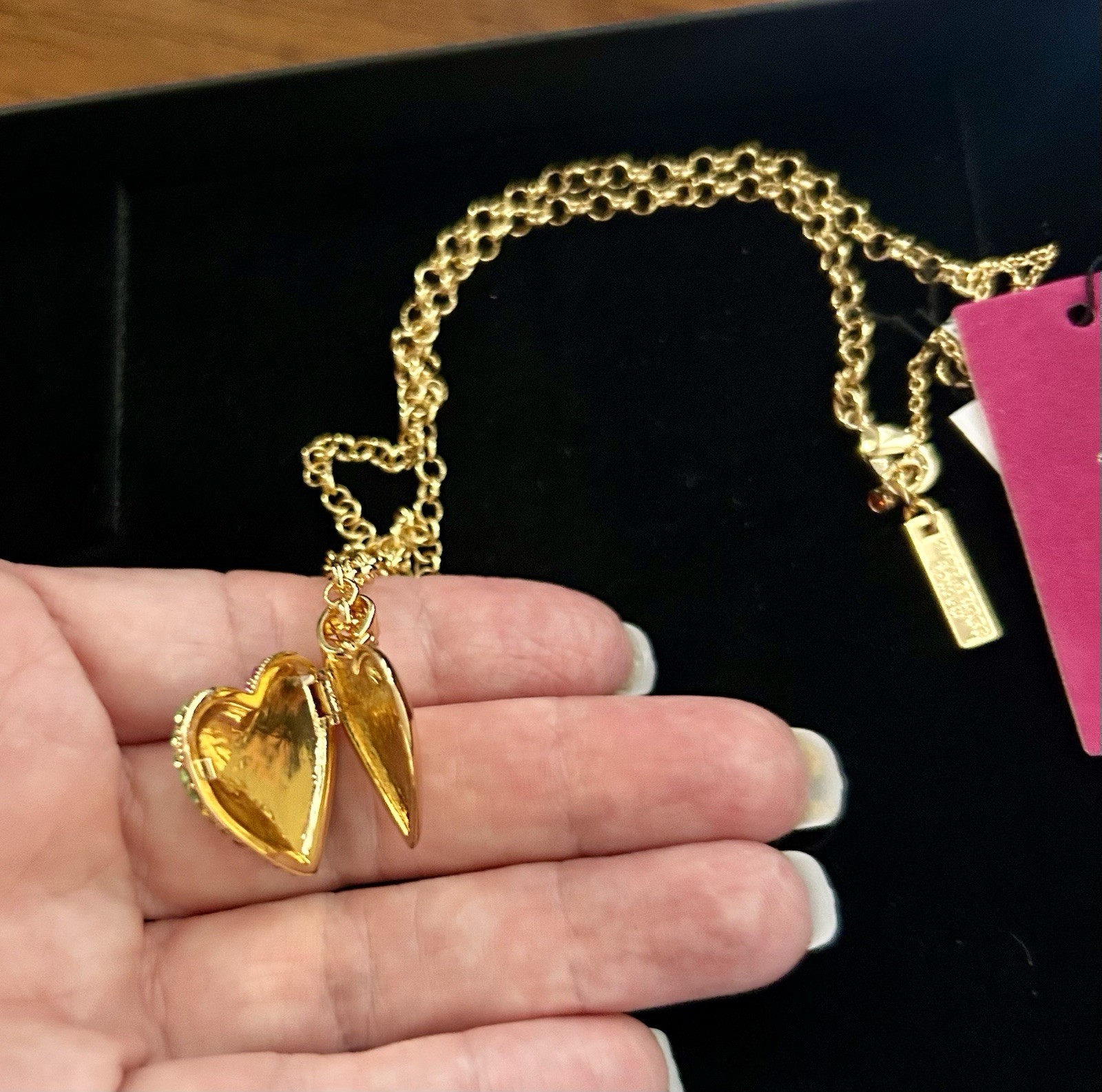Kurt Geiger Heart Charm Locket Pendant Necklace Multicolor Pavé Crystal Gold