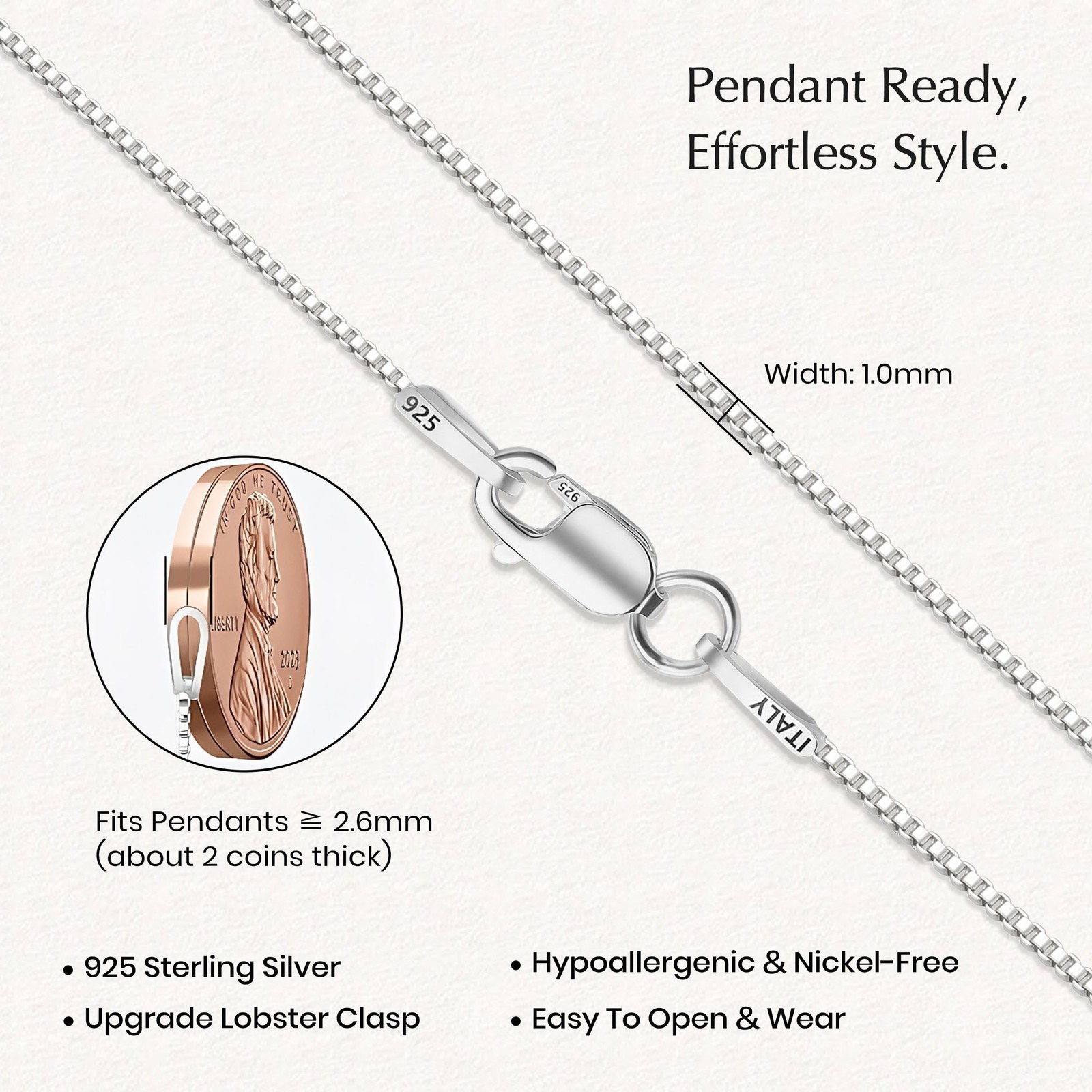 ASHINE “Pendant Ready Sterling Silver Box Chain Necklace for Women, 1mm 0.8mm…