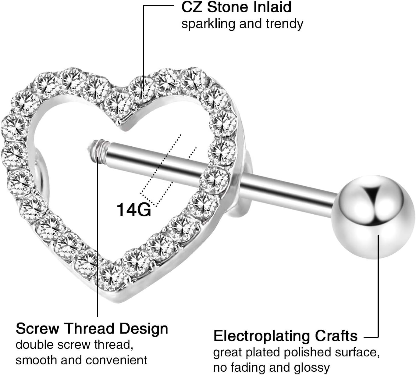 Fashion-Forward Stainless Steel Tongue Rings with Dazzling Rhinestones – 2 Pairs
