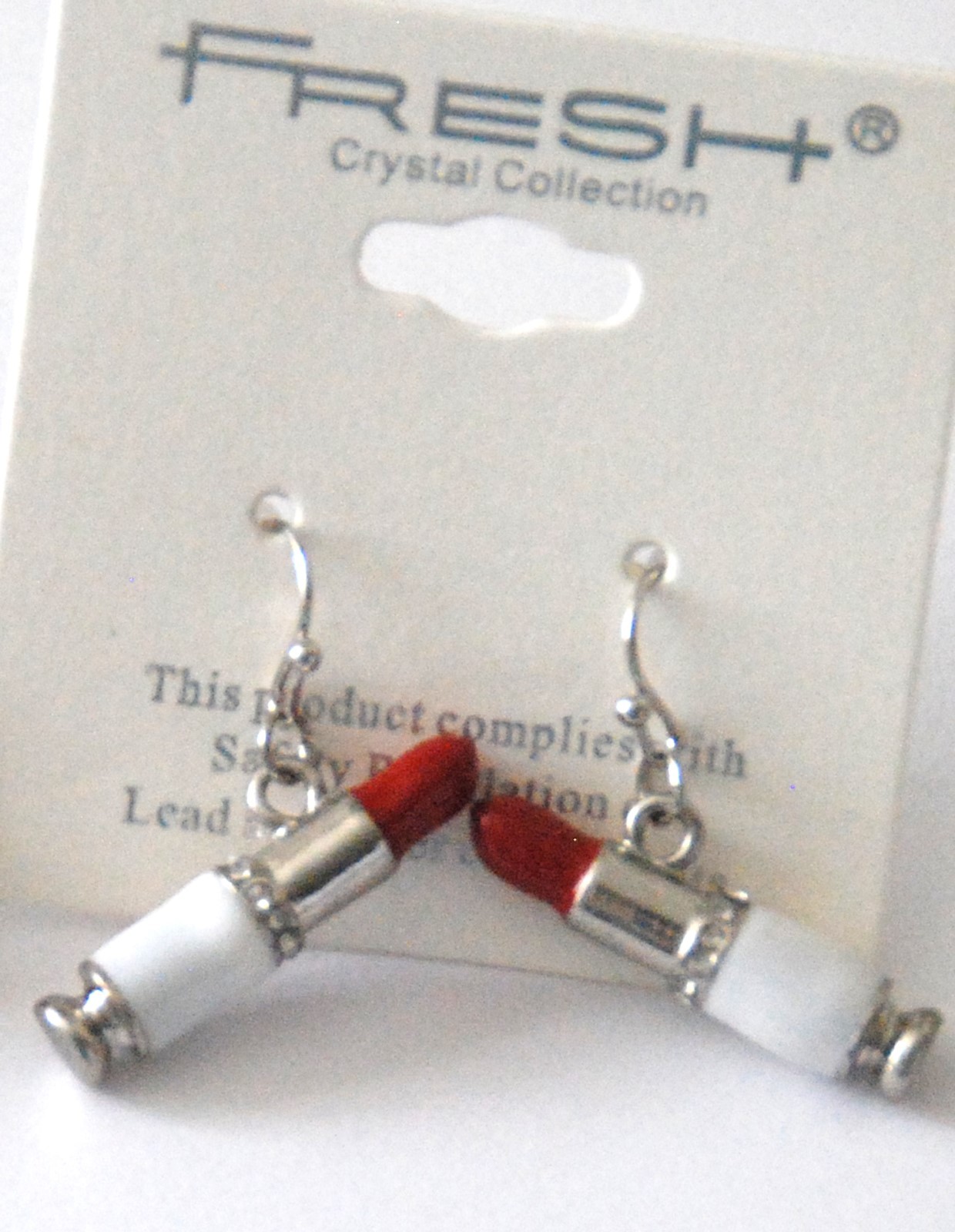 Lipstick Shaped Dangling Earrings / White or Black Base / Gold or Silver-tone