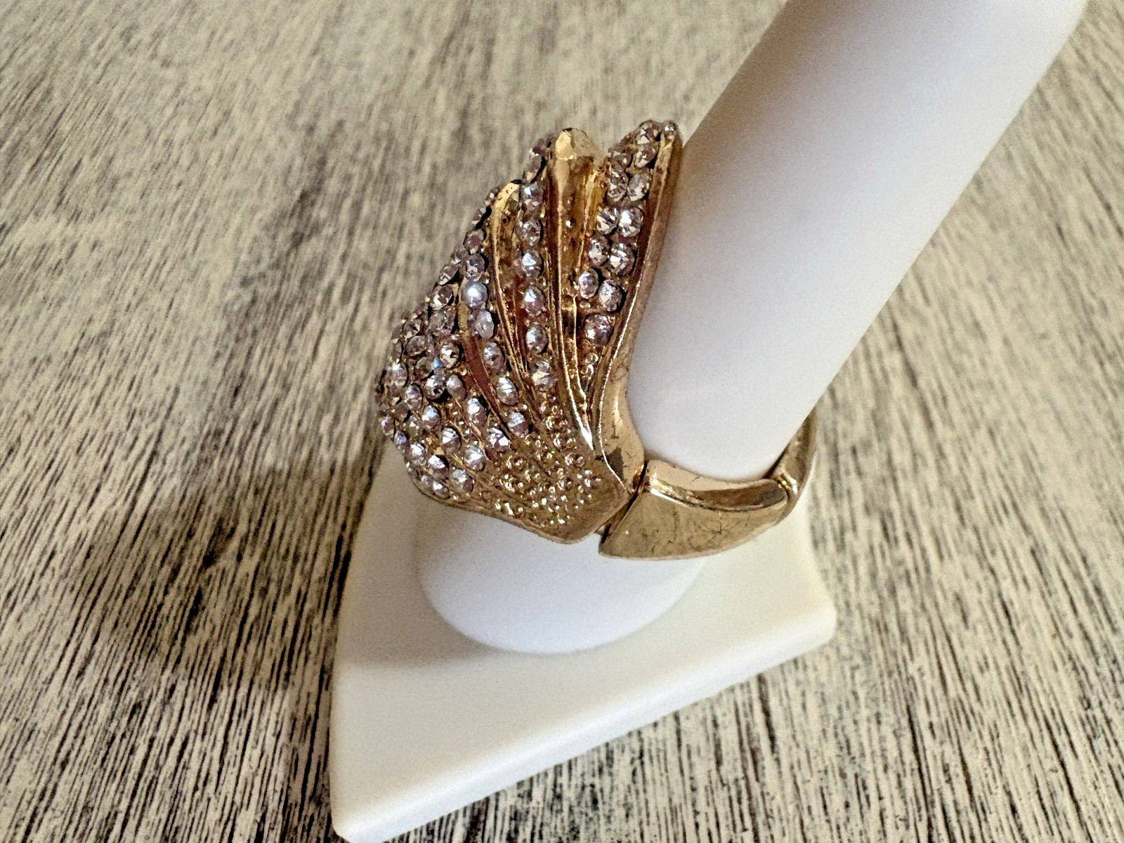 Bold Stretch Full Finger Multi Row CZ Accents Gold Tone Finish Ring Fits All