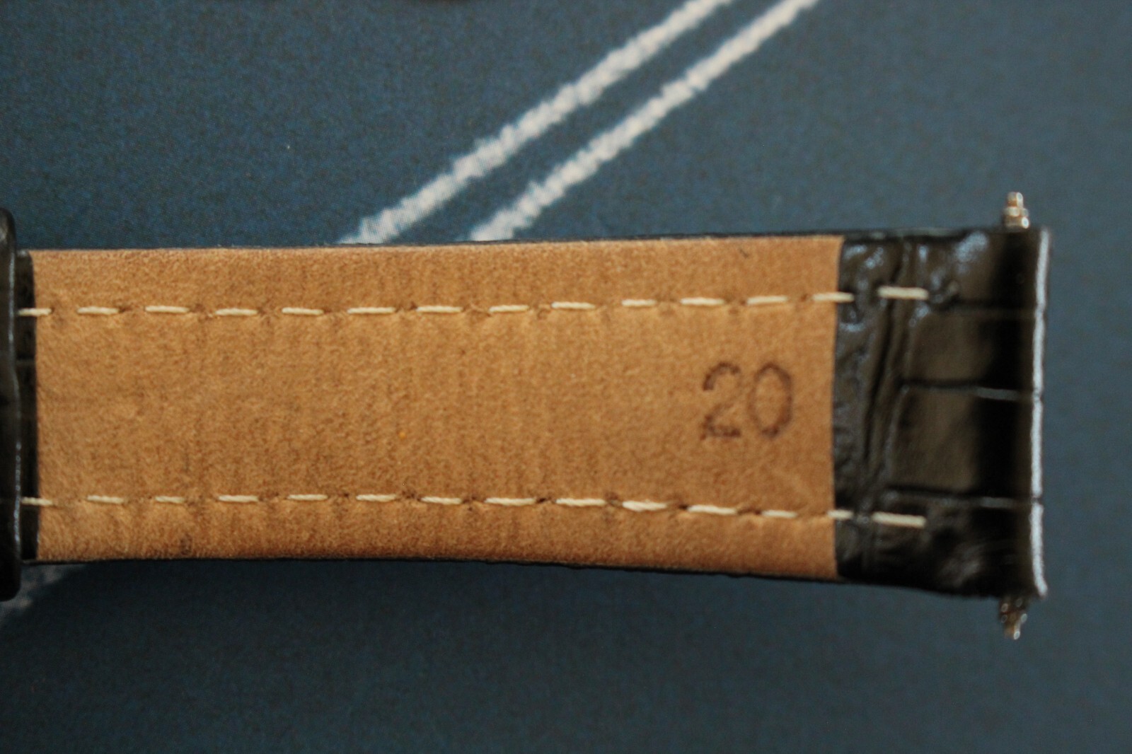 VINTAGE 20MM TONGUE BUCKLE BLACK GATOR WATCH BAND WATCHBAND STRAP FOR BREITLING