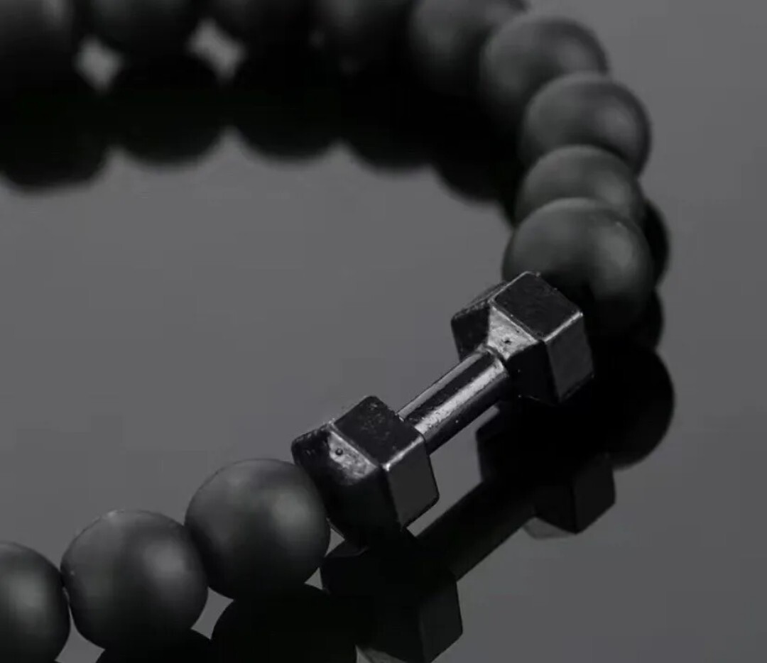 Frosted Black Bead Bracelet With Dumbbell