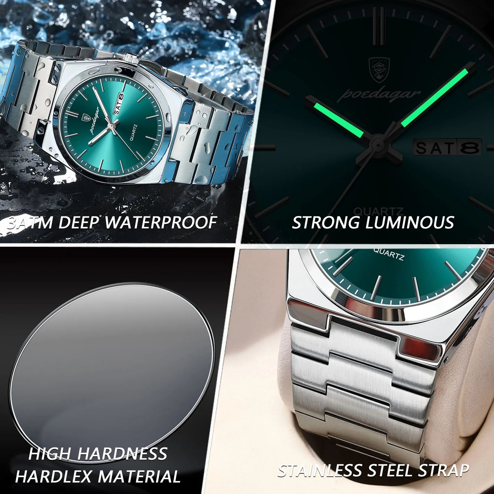 POEDAGAR Luxury Men’s Watches Waterproof Luminous Date Week Men Watch Stainless