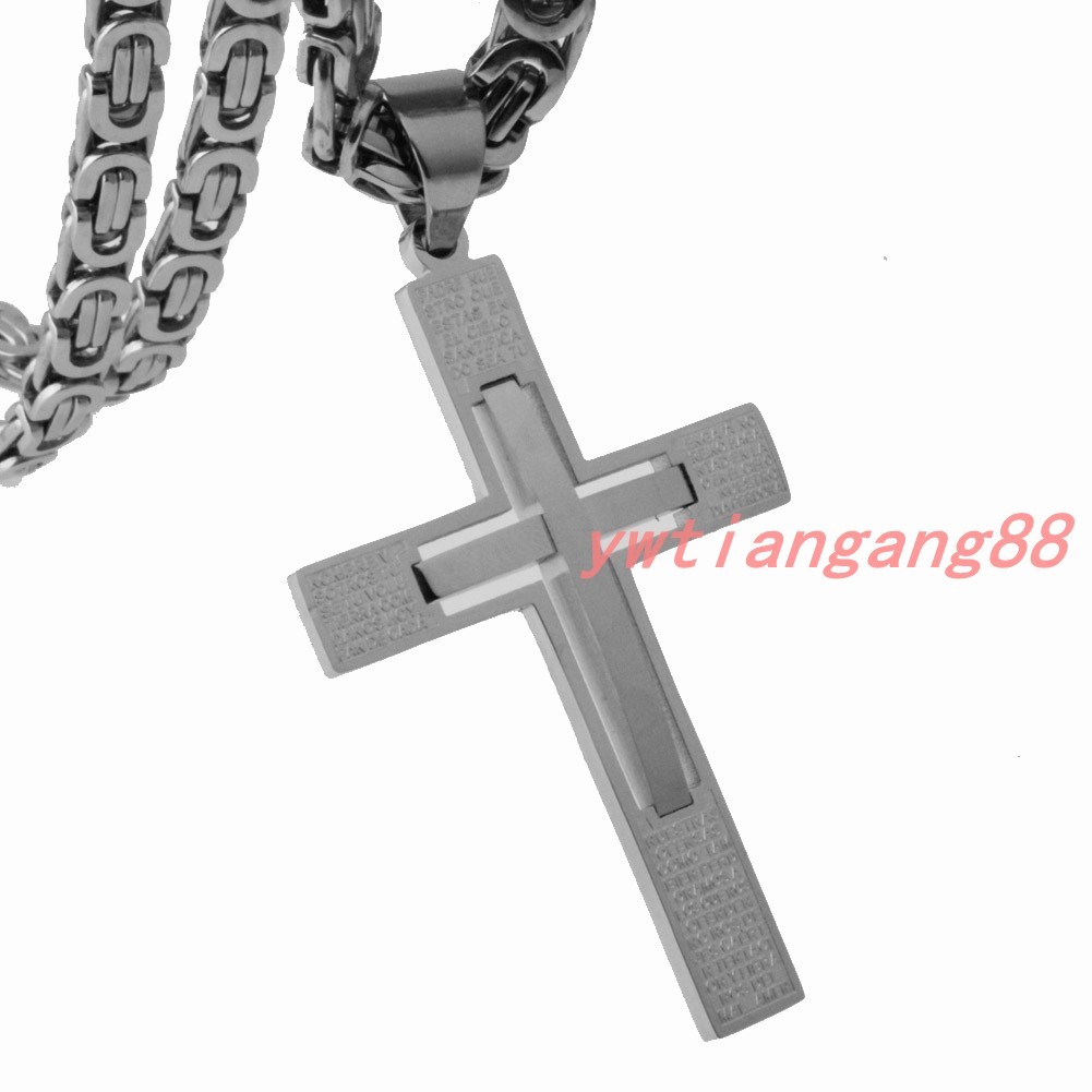 MEN Chain Byzantine Black Gold Silver Stainless Steel Cross Pendant Necklace Hot