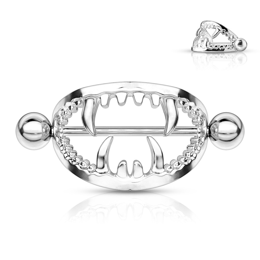 Nipple Shield Ring Scary Fangs Surgical Steel 14ga Sold as a Pair