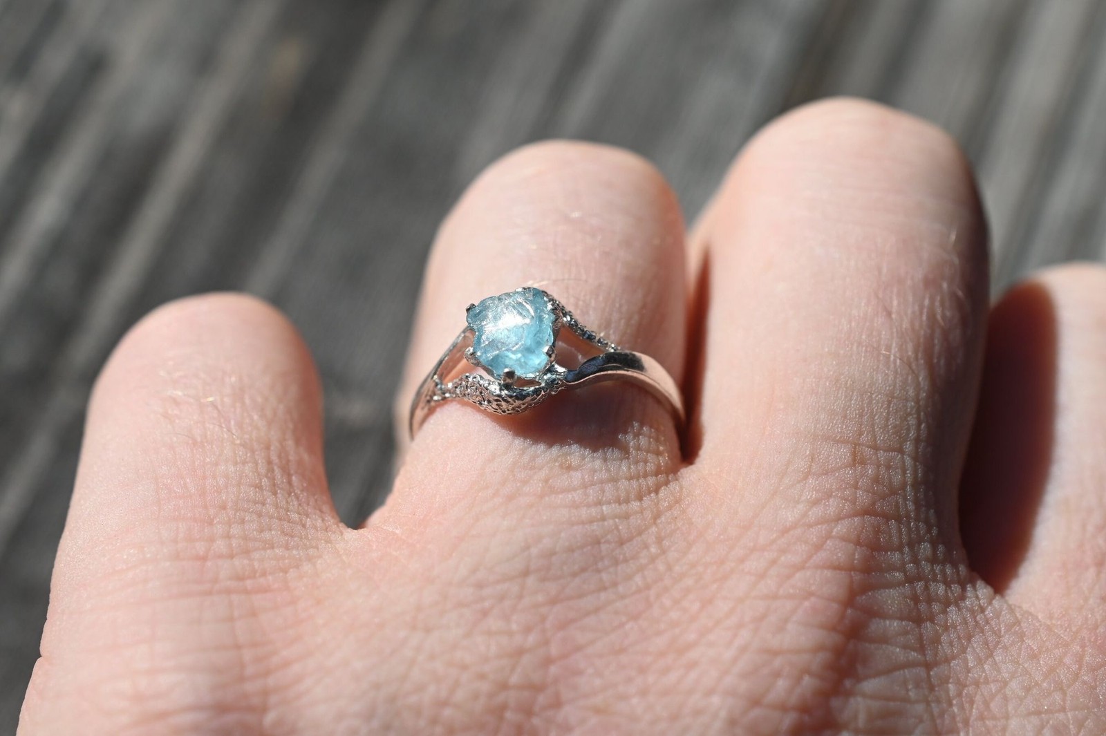 Raw Aquamarine Engagement Ring Timeless Diamond Wedding Band Contemporary Sterli
