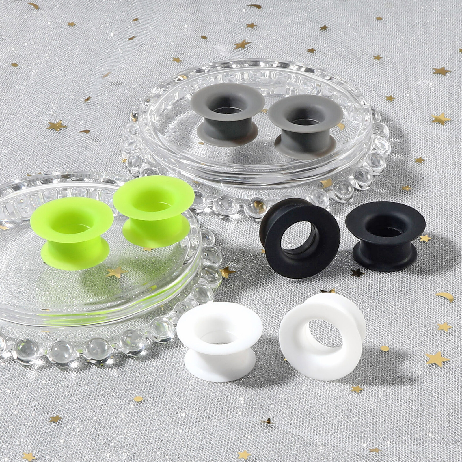 2pcs Hard Silicone Flesh Tunnels Ear Gauges Plugs Ear Skin Stretching Piercing