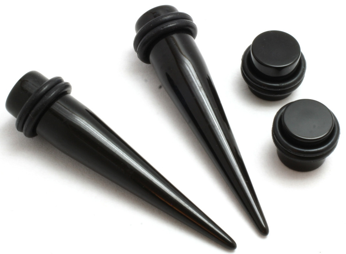 Pair Black Tapers Plugs ear stretching gauges 00g 7/16 1/2 9/16 5/8 3/4 7/8 1