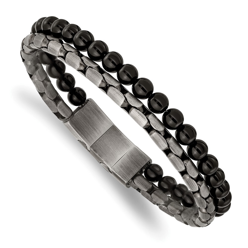 Stainless Steel Antique Bronze-plated Agate Beaded Bracelet 8.5″ w/.5 in ext.