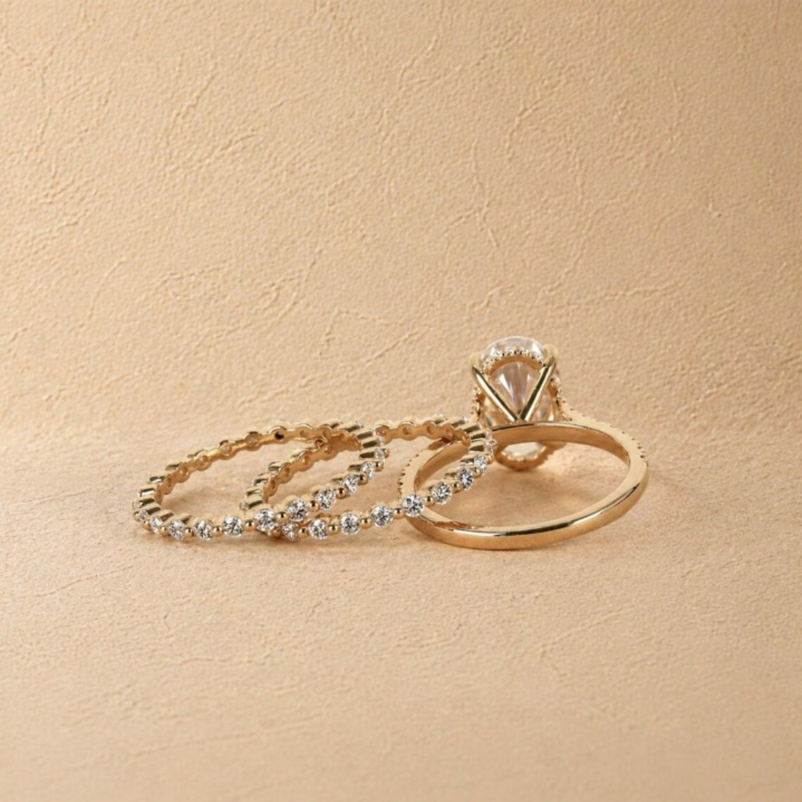 3 Carat Oval Cut Lab Grown Diamond Engagement Ring With 2 Bands | 14k Gold