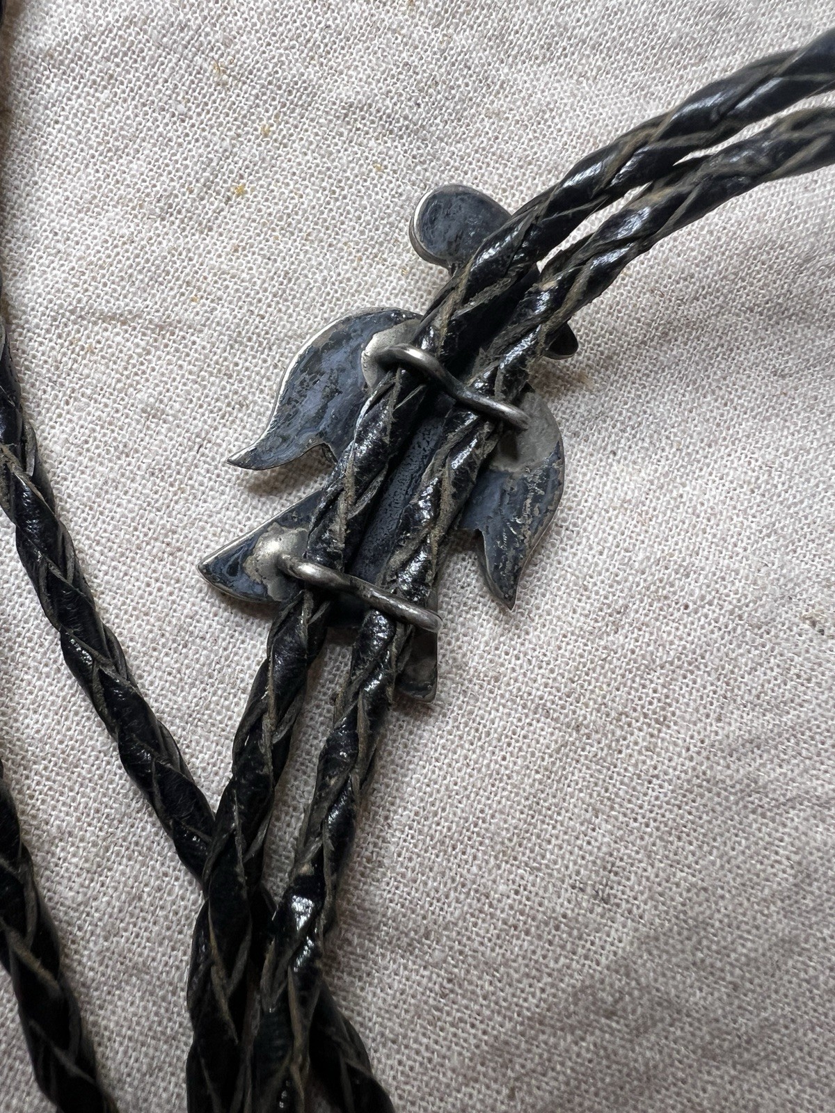 Vintage Circa 1950 Zuni Sterling Silver Mosaic Inlay Thunderbird Bolo Tie