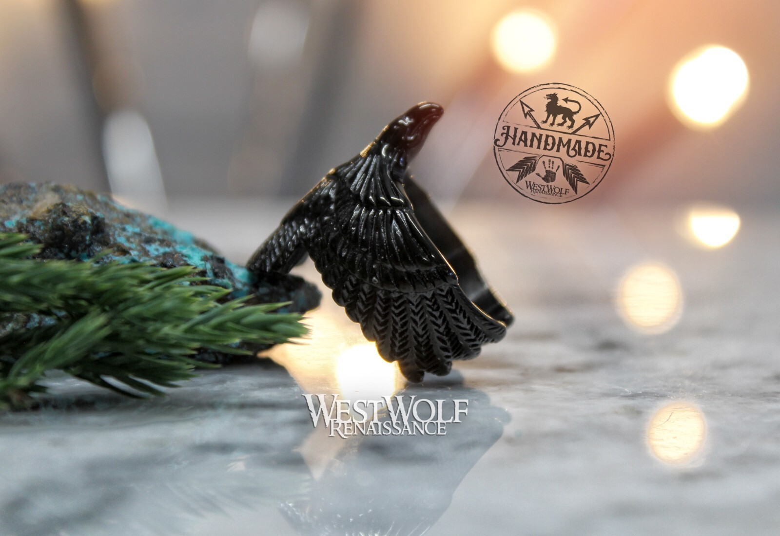 Viking Flying Raven Ring Black Stainless Steel – US Sizes 6/7/8/9/10/11/12/13/14