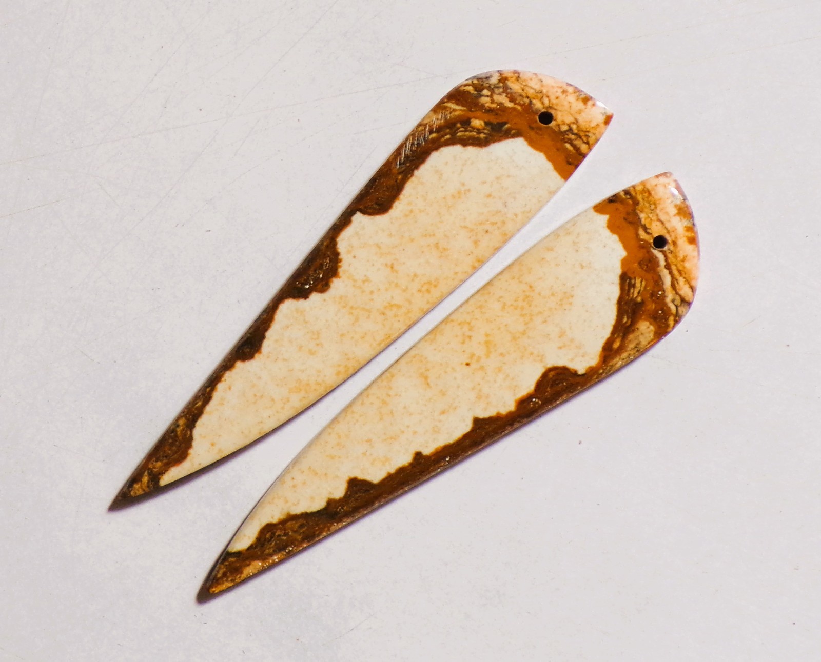 48.35 Cts Natural Picture Jasper Drilled Cabochon Match Pair Gemstone 58X14MM 21