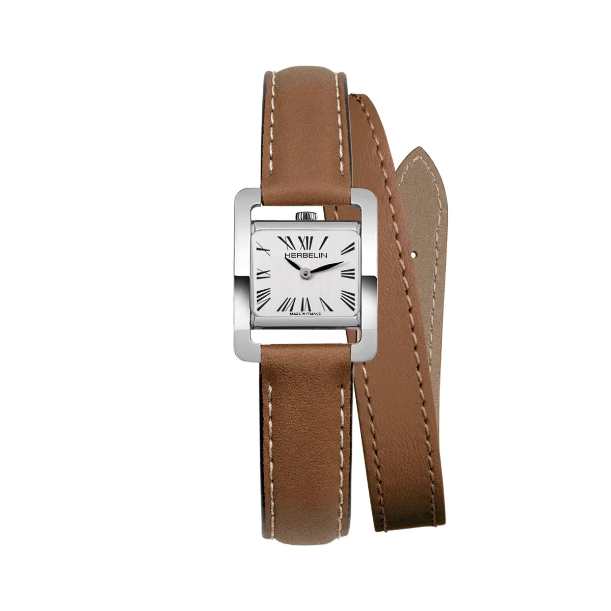 Herbelin 17037AP01GDL Womens Brown Leather Double Bracelet Quartz Watch 22.5mm