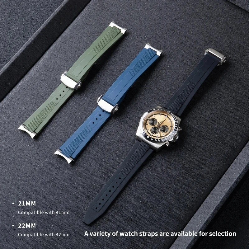 21 22mm FKM Rubber Watch Strap For Longines CONQUEST Series L3.830 L3.835
