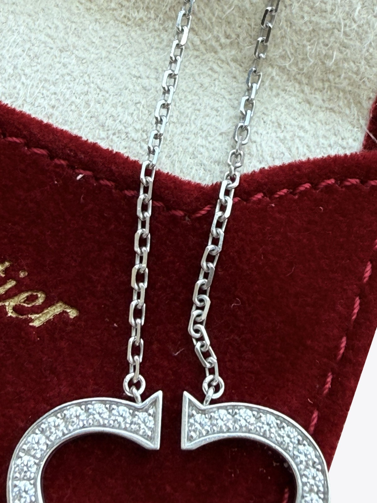 Cartier Round Brilliant Diamond Large C Heart Pendant Necklace 18k White Gold