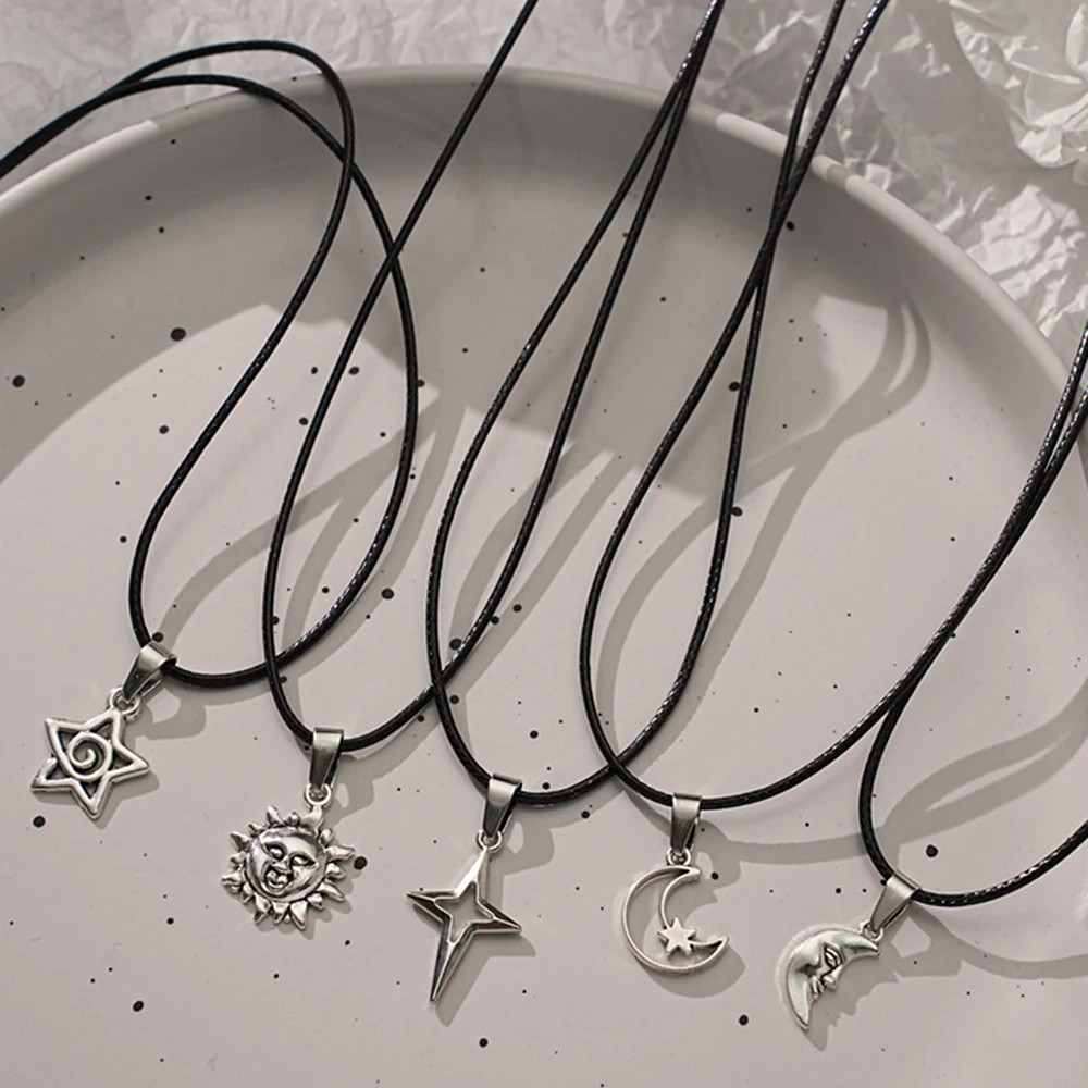 Y2K punk star moon sun metal pendant necklace, unisex, hip-hop personality trend