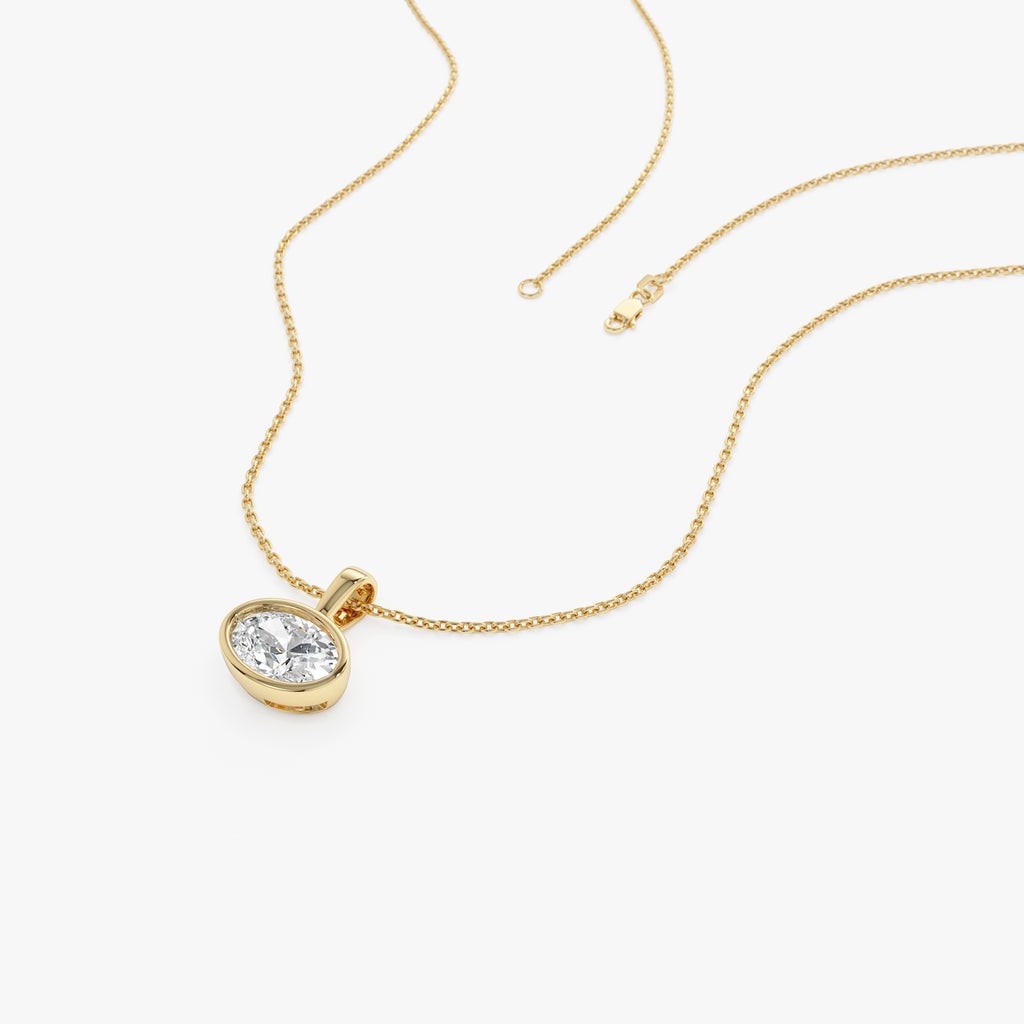 IGI Certified 1 CT Oval Lab Grown Diamond 14K Gold East West Bezel Set Pendant