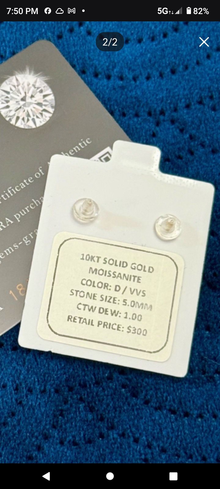 Moissanite Stud Earrings 10K Yellow Gold 5mm 1.00ctw Round VVS1 D GRA