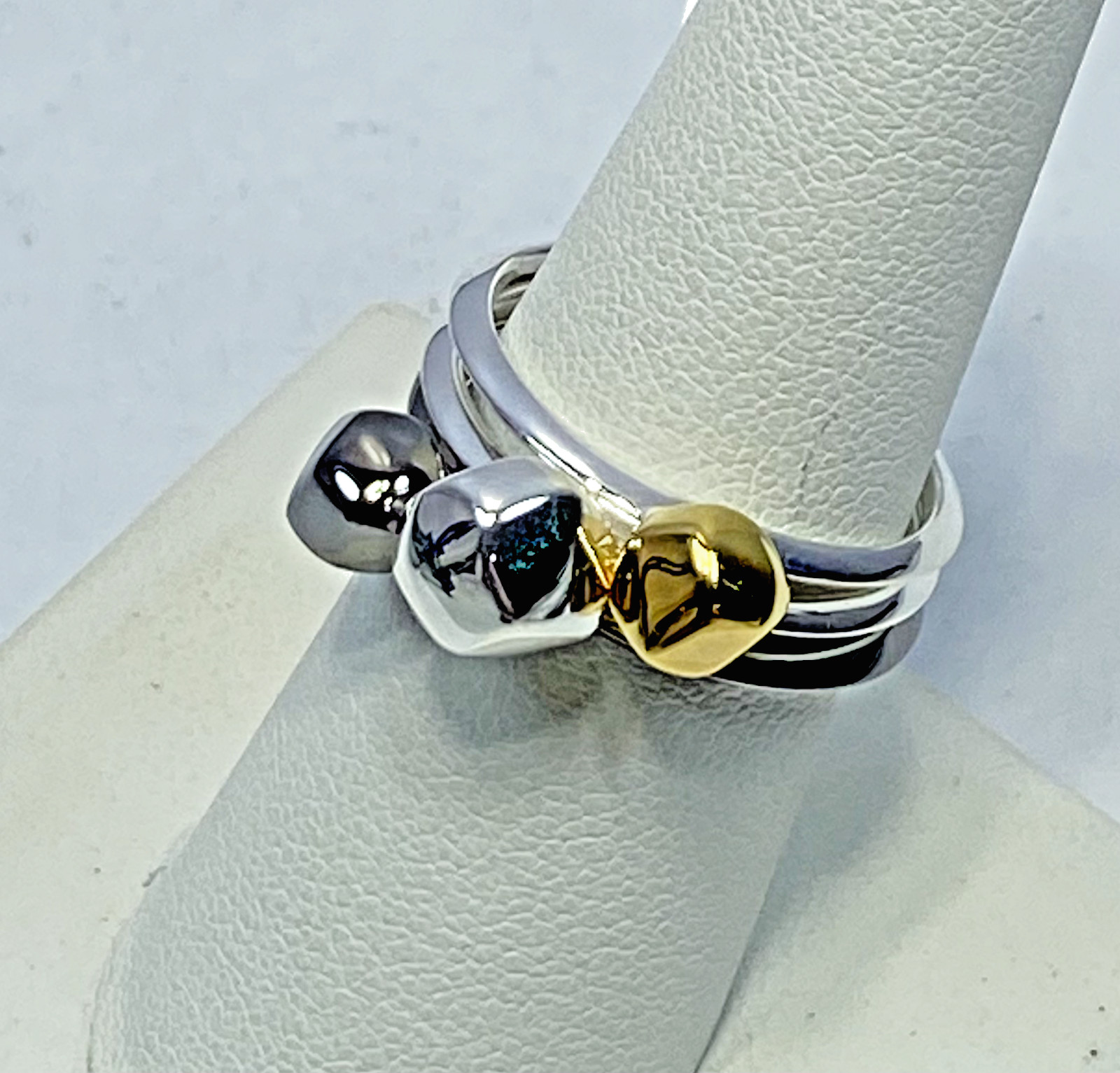 Kit Heath Set of 3 Stackable Tri Color Sterling Rokk Nugget Rings, Sz 8 NWT 8.4g