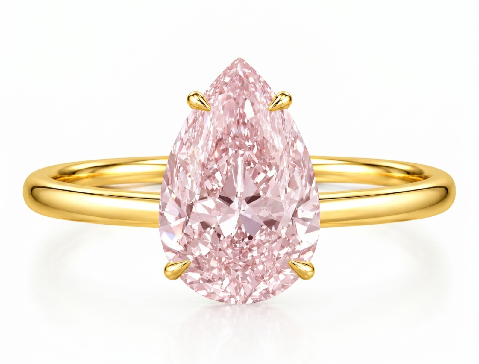 RARE 7.00 Ct Certified Pear Shape Pink Natural Diamond Ring Yellow Gold Finish