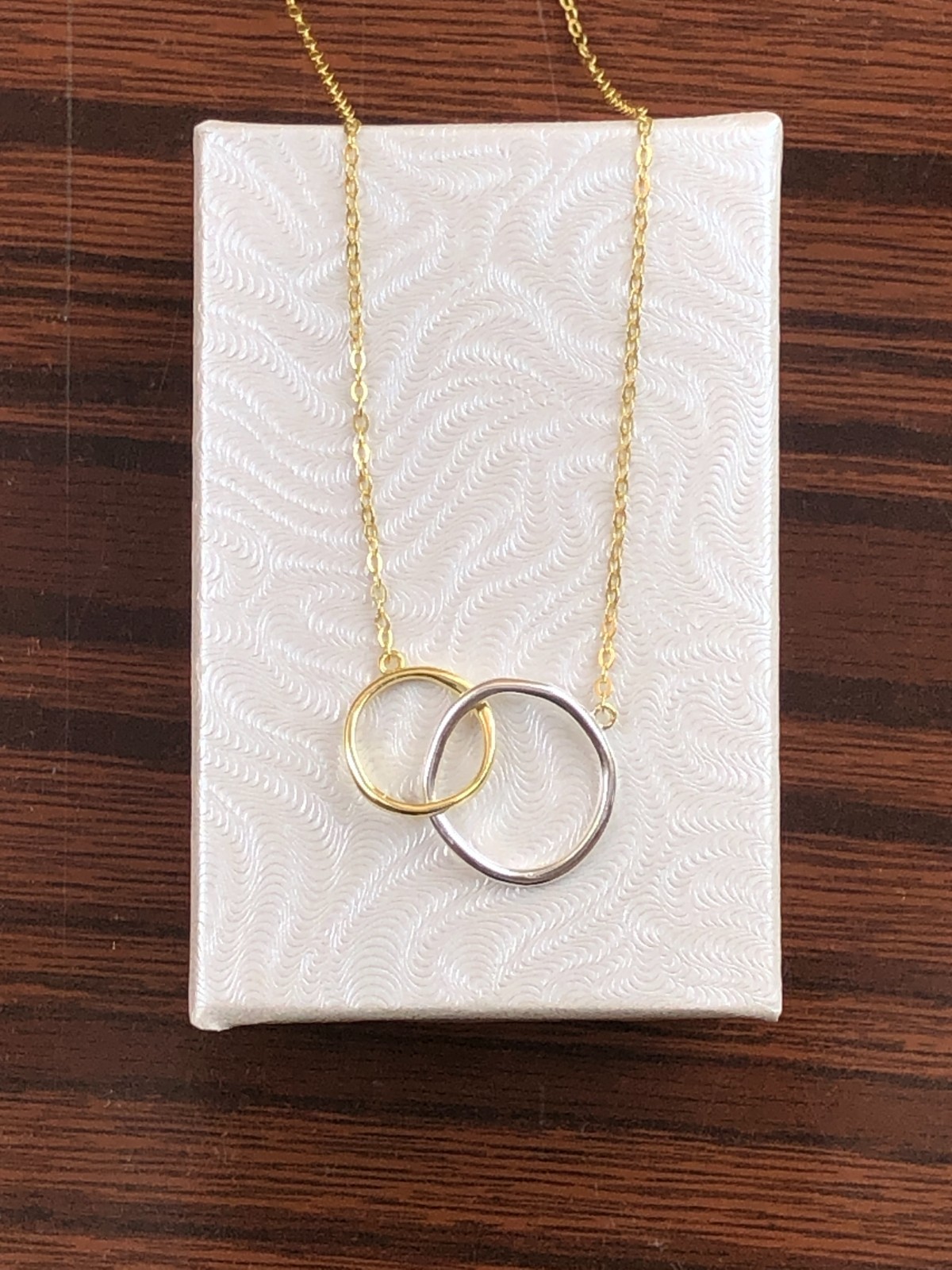 925 Sterling Silver Two Tone Circle Pendant Necklace Interlocked 10.8/14mm Women