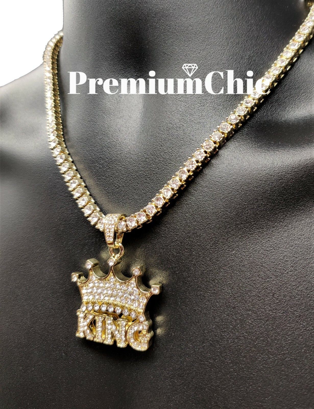 ICED Crowned King Pendant Necklace with Rope or Tennis Chain Plated CZ Jewelry