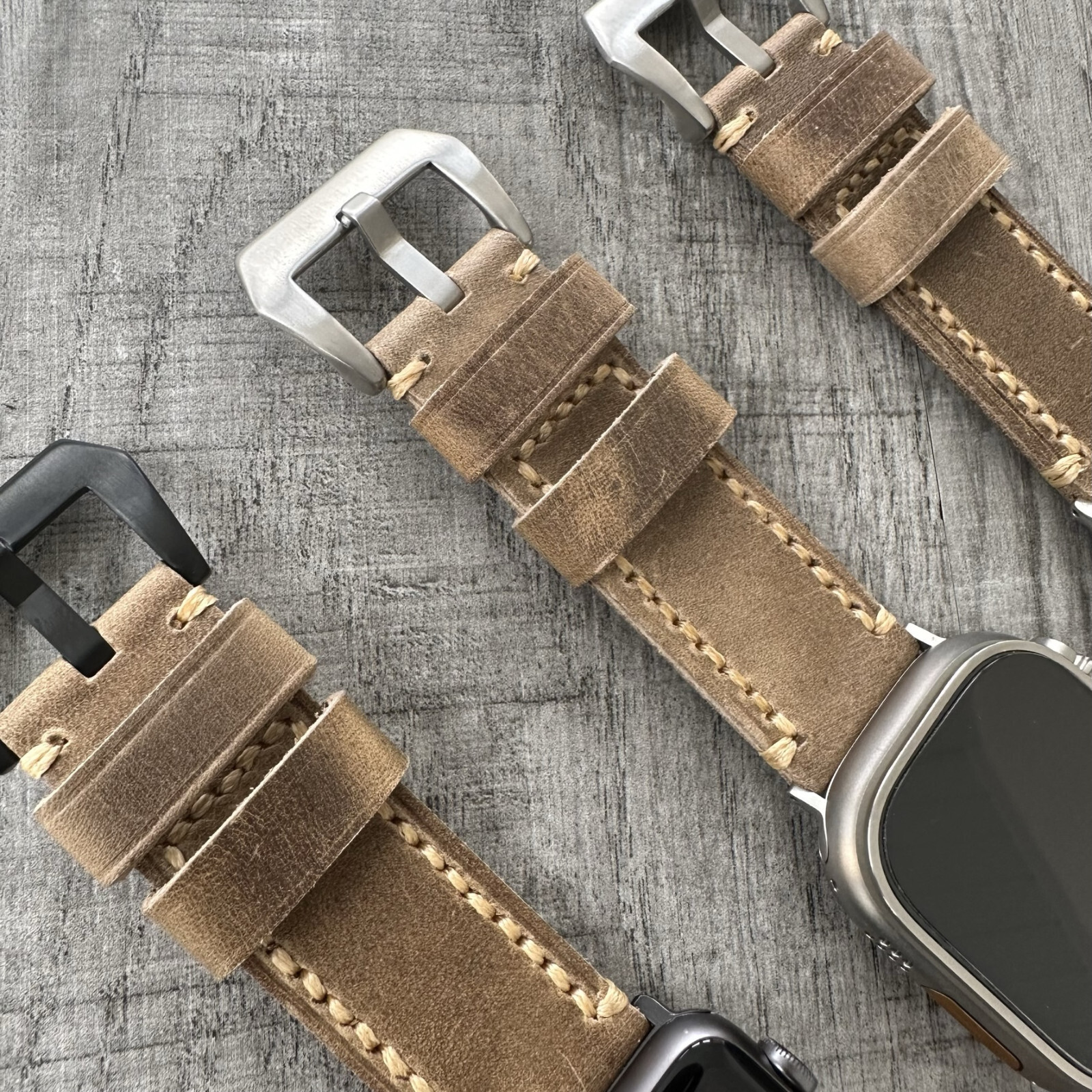 For Apple Watch Ultra 1 2 49mm 45/44mm Thick Distressed Brown Leather Watch Band