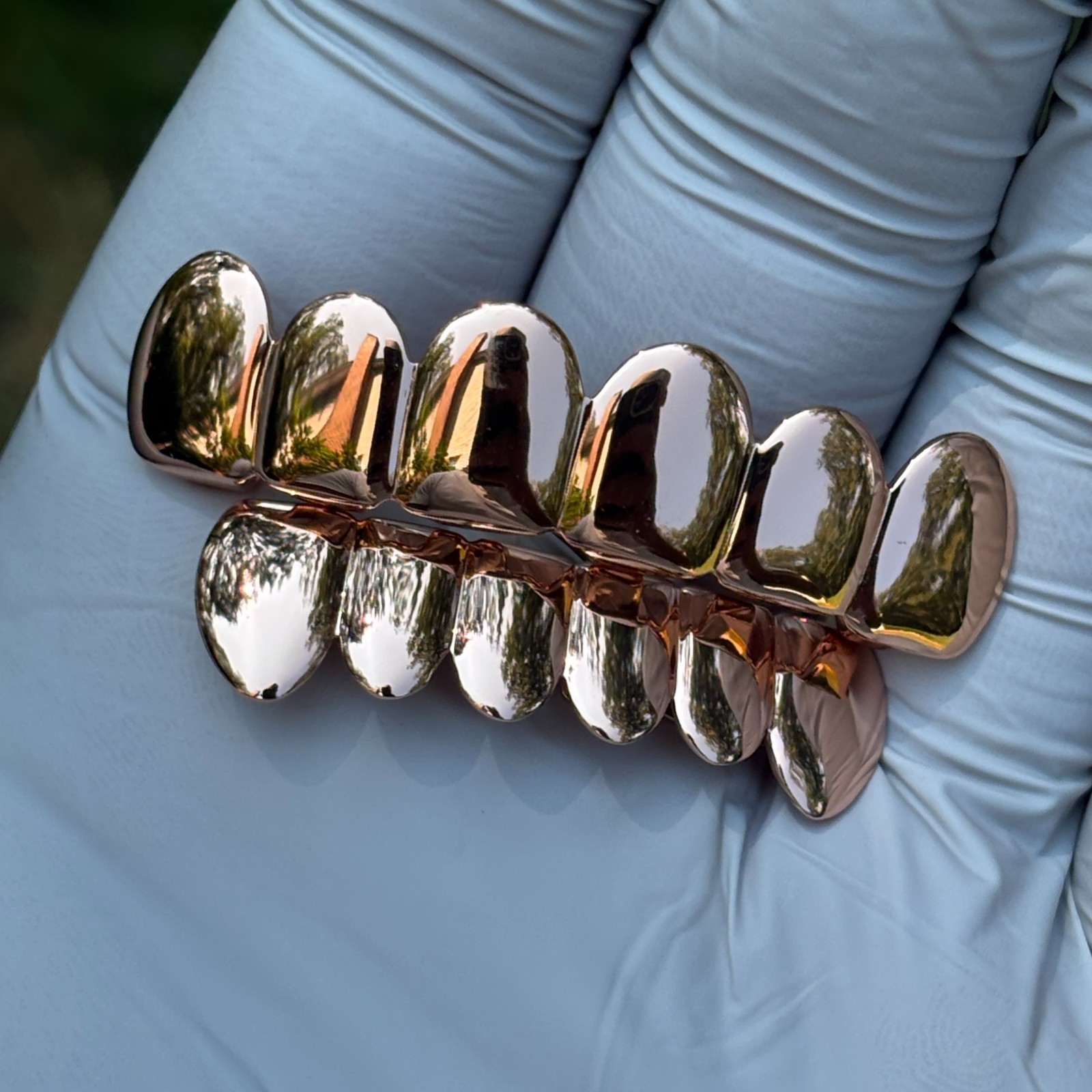 Real SOLID 14k Rose Gold 925 Sterling Silver Custom GRILLZ Teeth Top Bottom