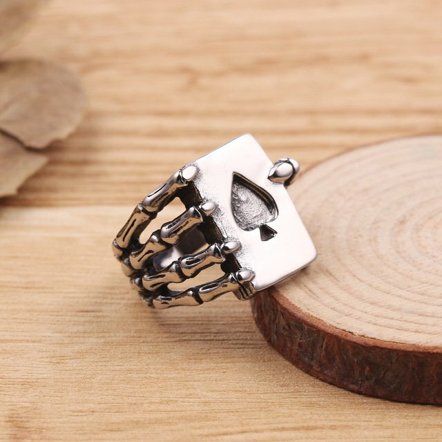 MENDEL Mens Skull Claw Lucky Casino Poker Ring Jewelry Stainless Steel Size 7-15