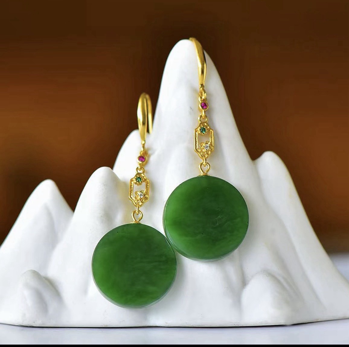 Natural Hetian Jade Jasper Earrings, Approx. 20mm (with certificate)