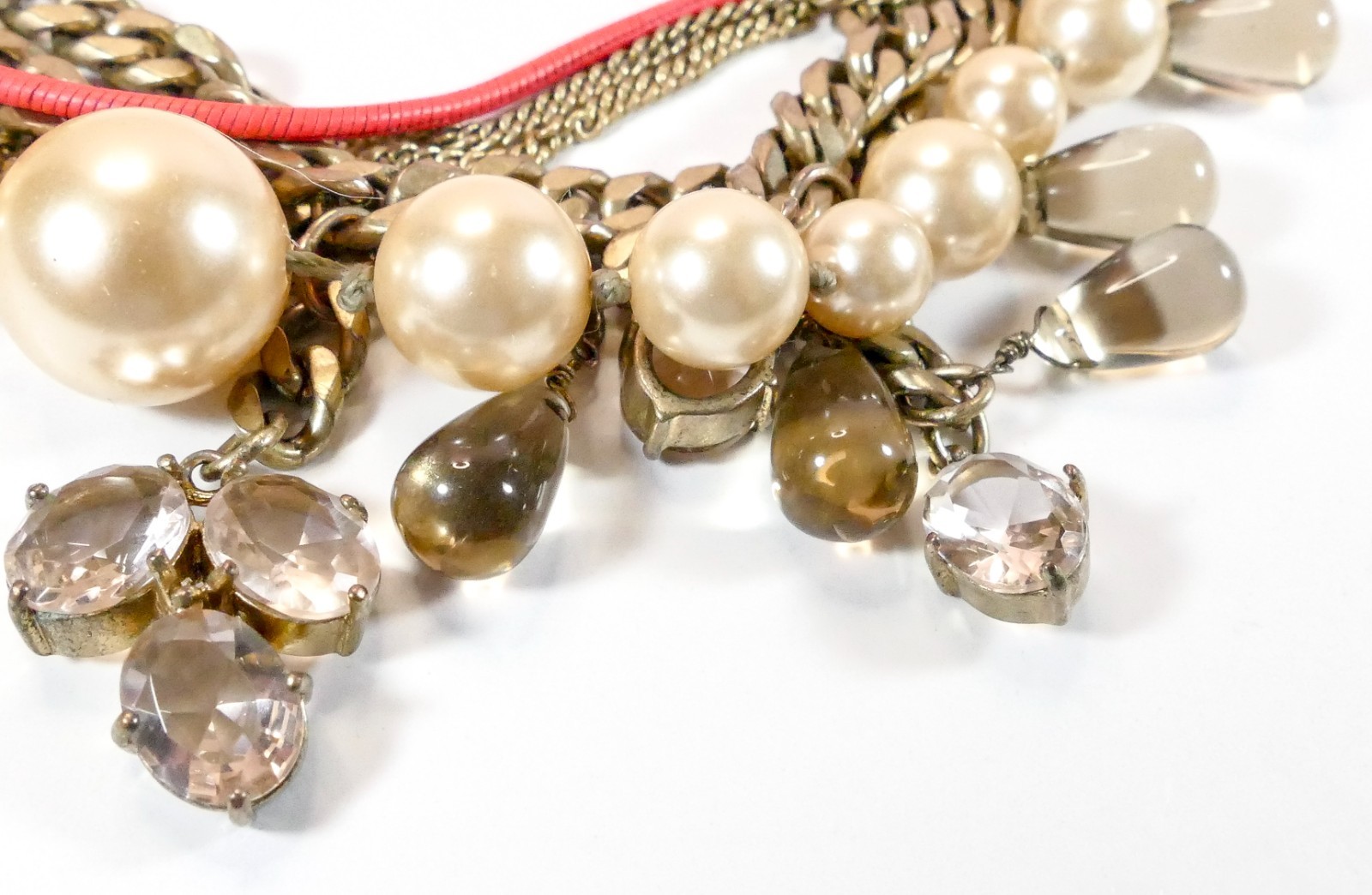 Signed J.Crew Multi-Strand Pearl & Crystal Statement Charm Bracelet